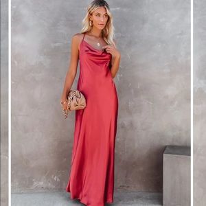 Vici Love Letter Satin Cowel Neck Maxi Dress